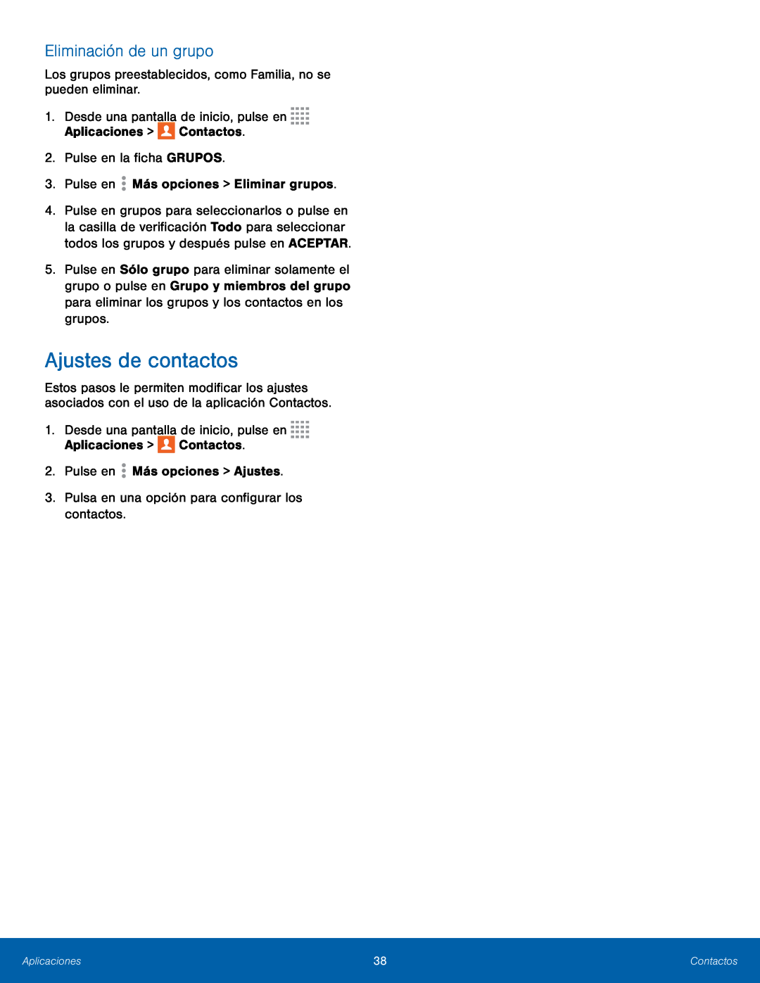 Ajustes de contactos Galaxy Tab 4 8.0 AT&T