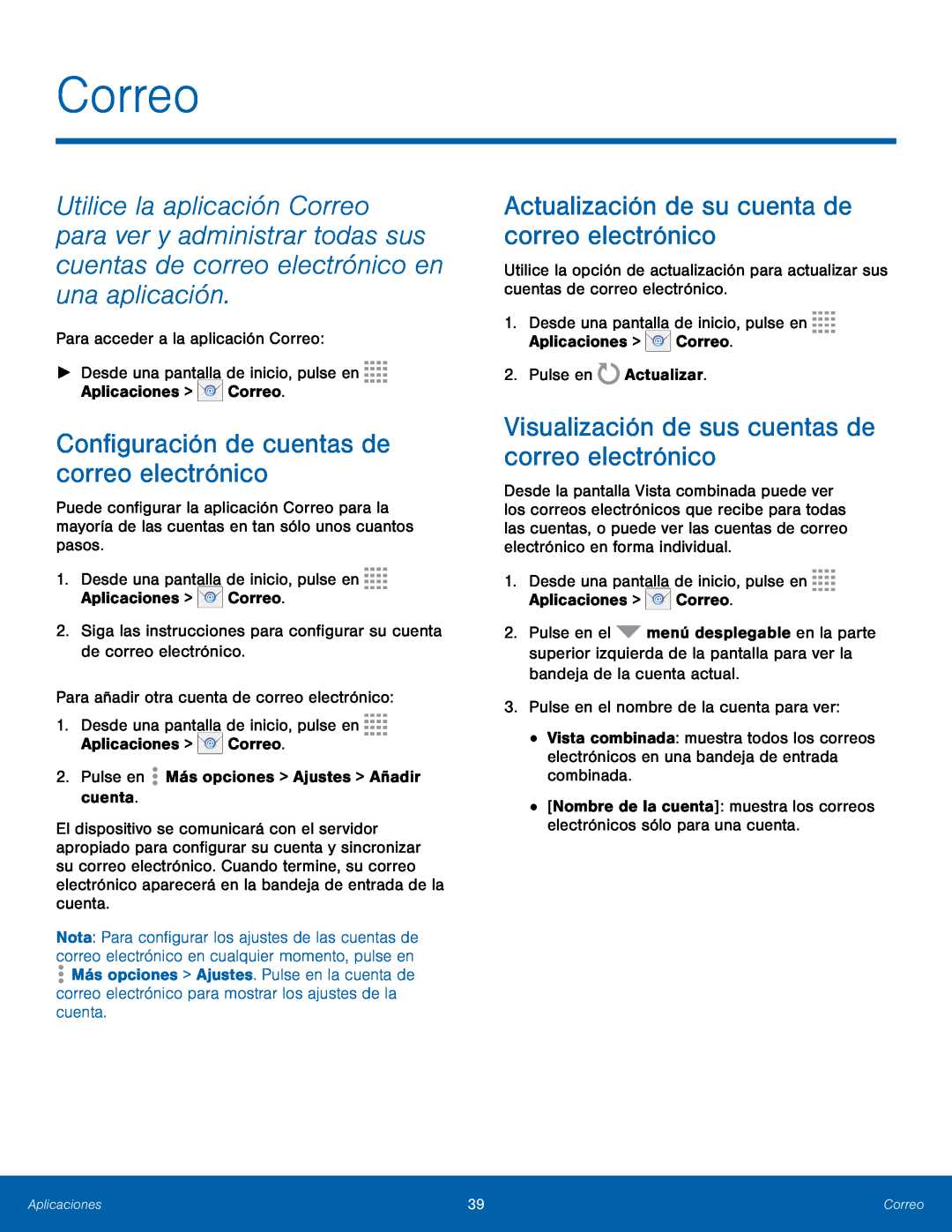 Configuración de cuentas de correo electrónico Actualización de su cuenta de correo electrónico