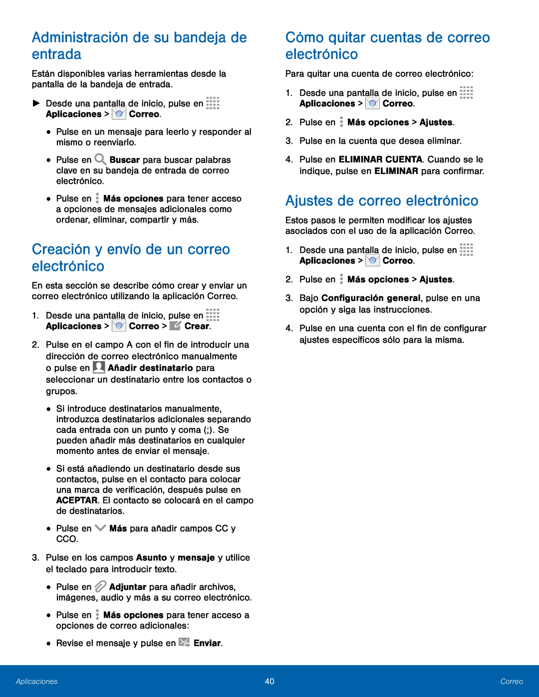 Ajustes de correo electrónico Galaxy Tab 4 8.0 AT&T