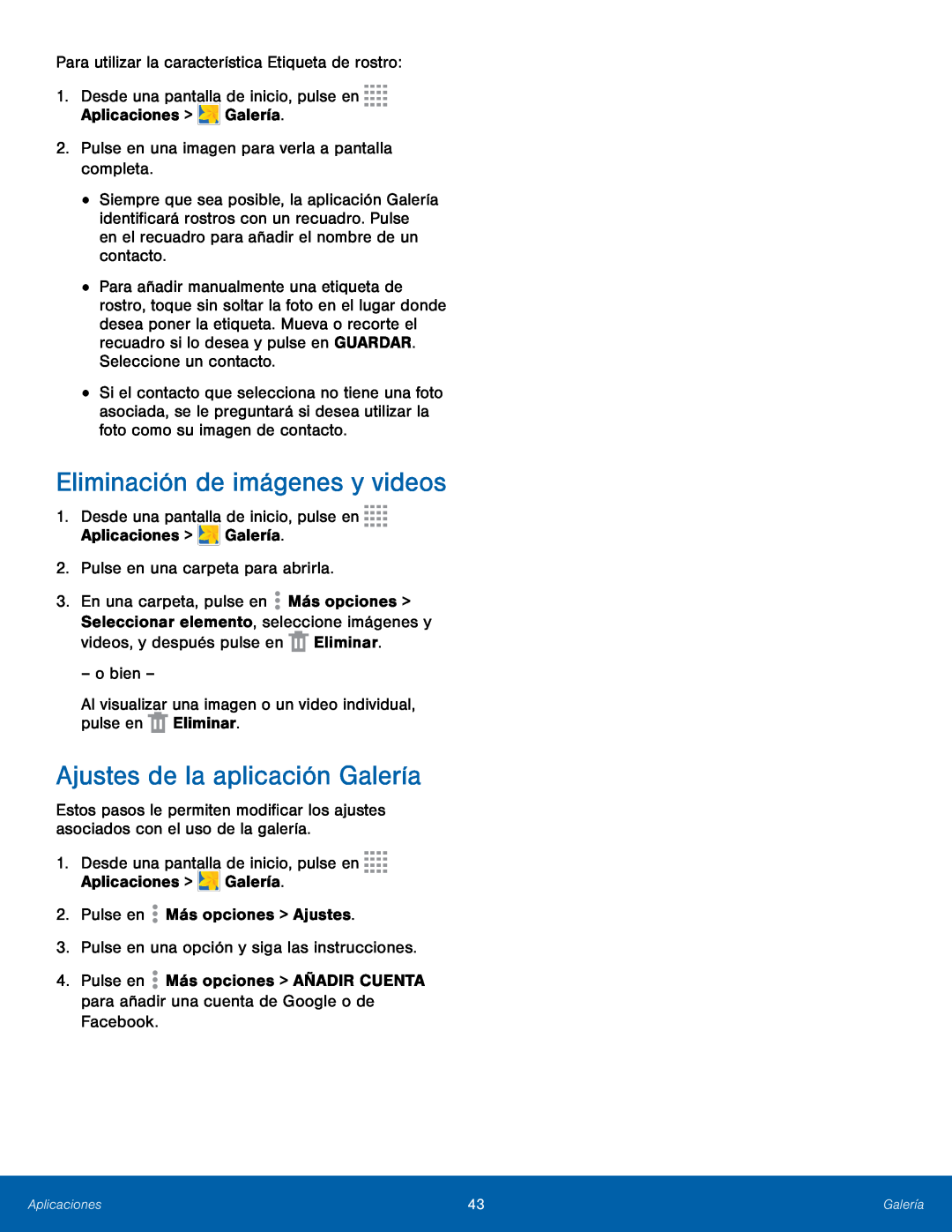 Ajustes de la aplicación Galería Galaxy Tab 4 8.0 AT&T