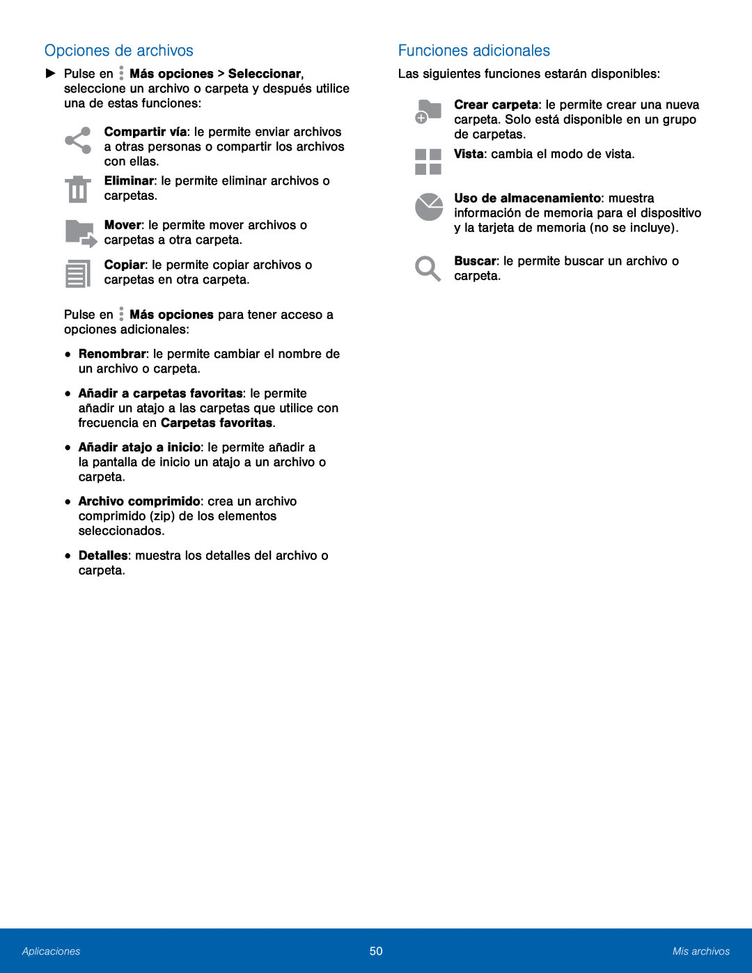 Opciones de archivos Funciones adicionales