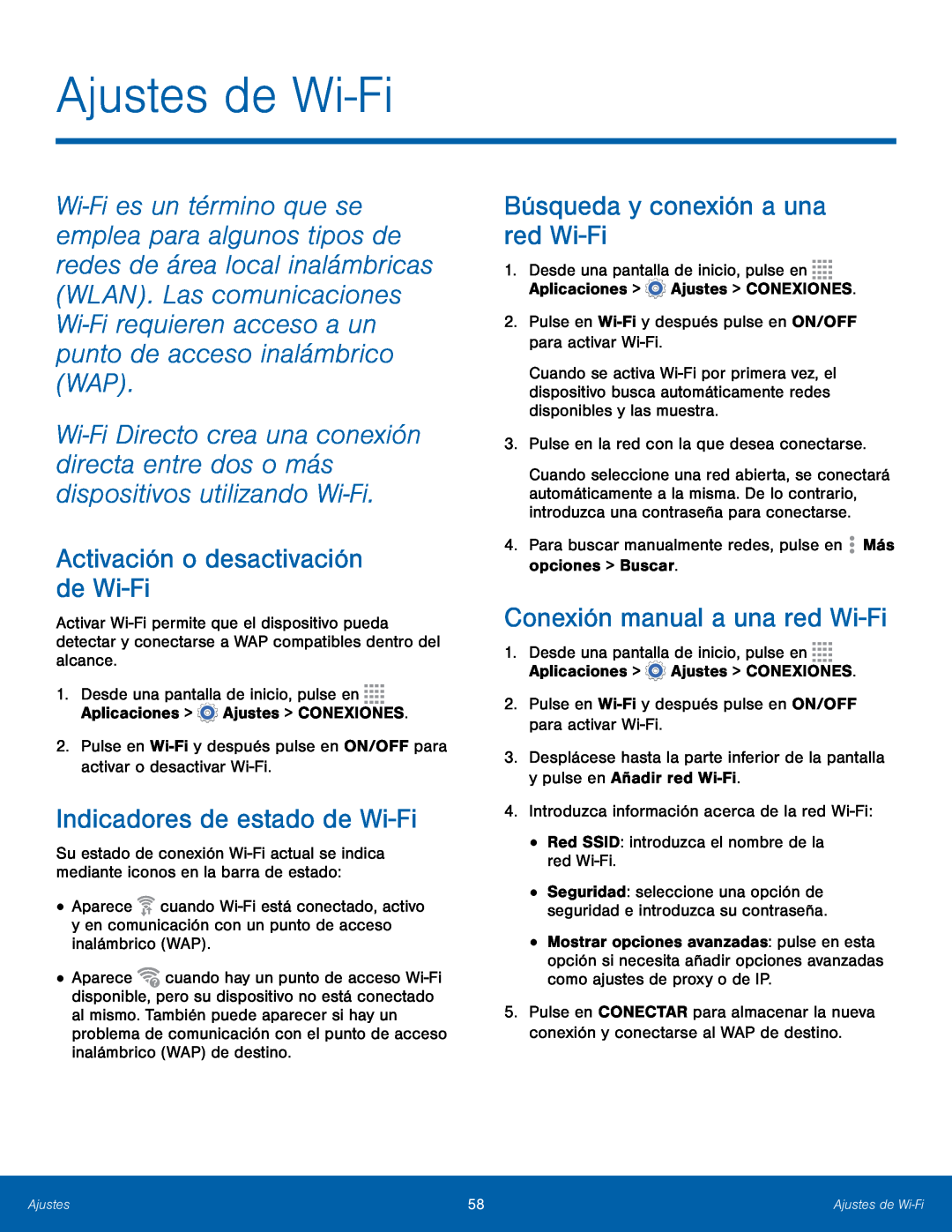 Ajustes de Wi-Fi Galaxy Tab 4 8.0 AT&T