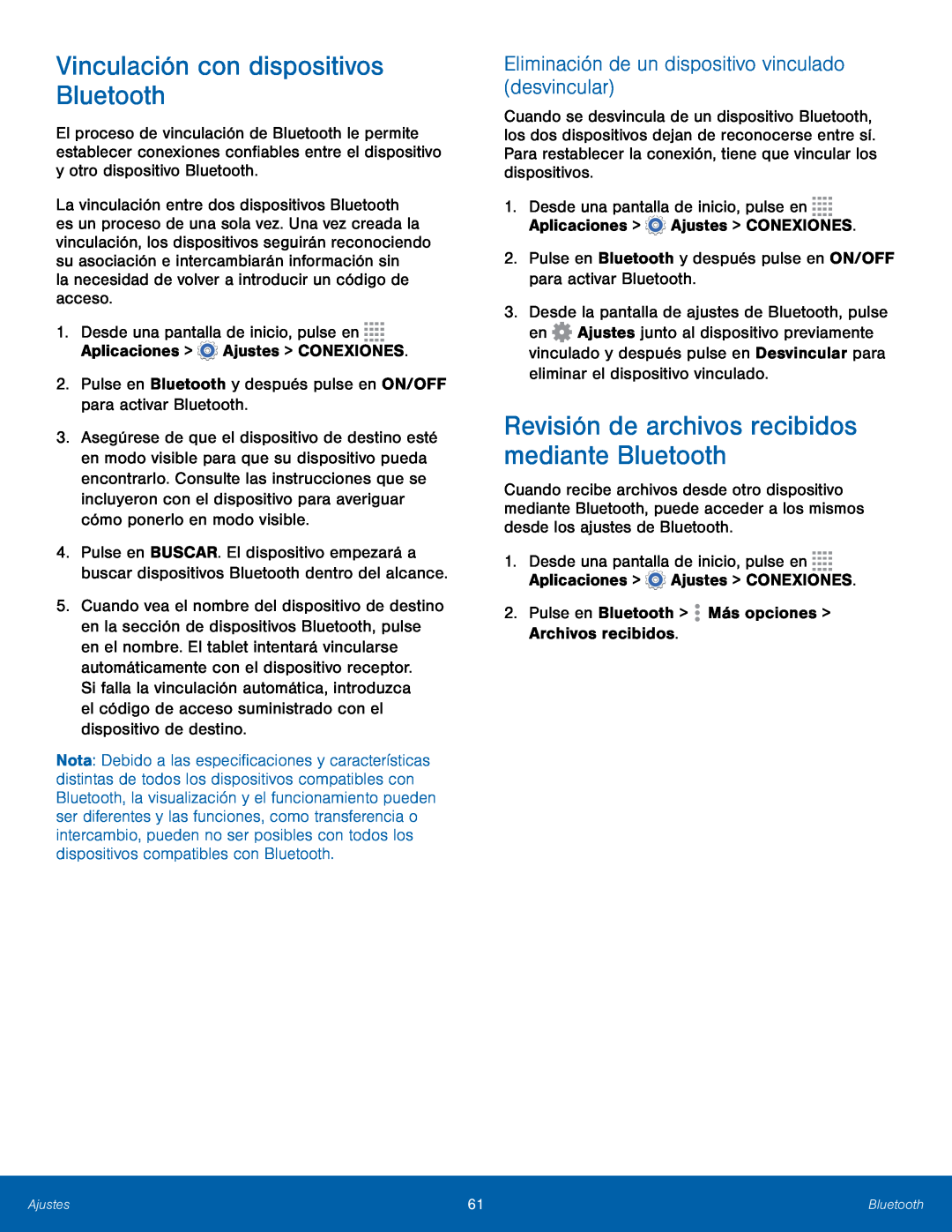 Eliminación de un dispositivo vinculado (desvincular) Revisión de archivos recibidos mediante Bluetooth