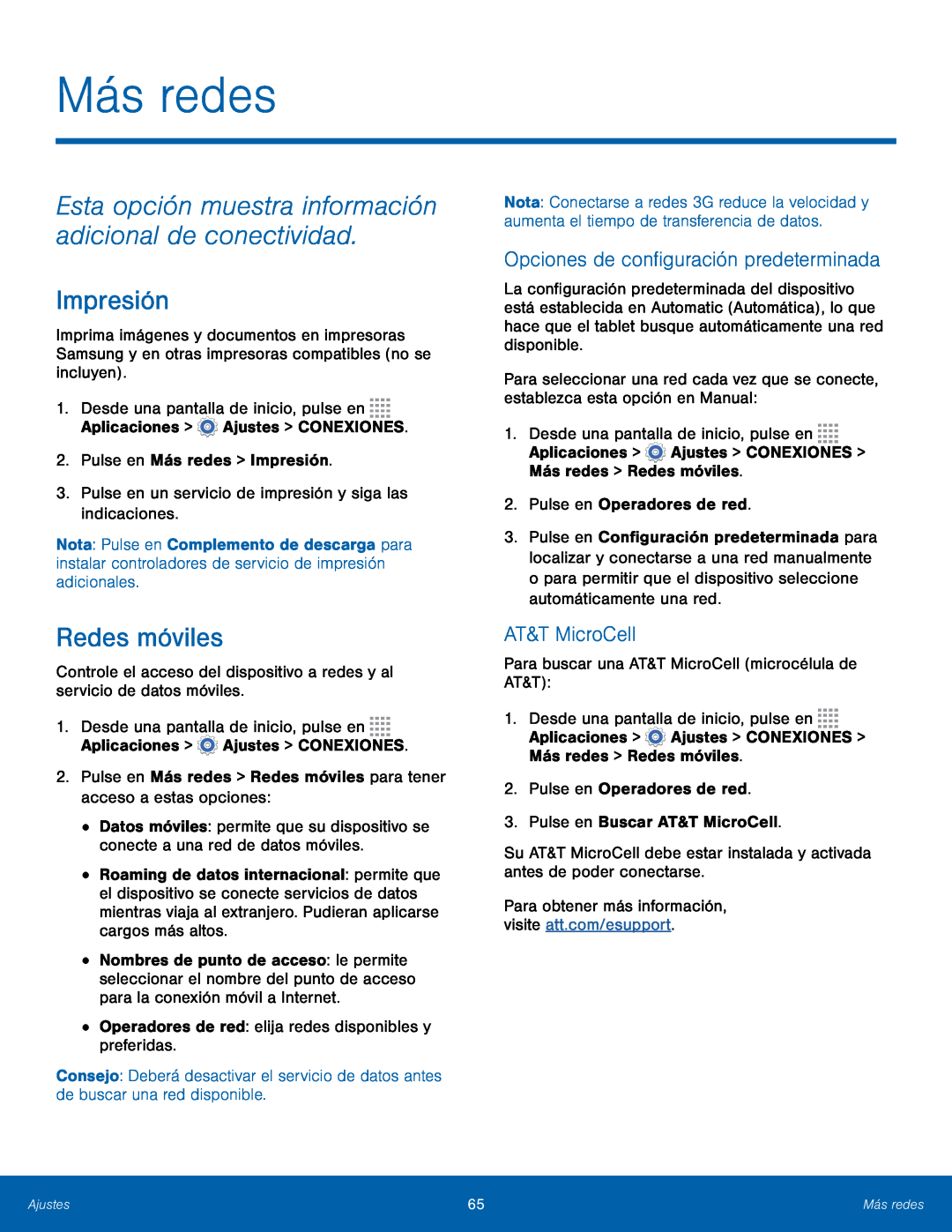 Opciones de configuración predeterminada AT&T MicroCell