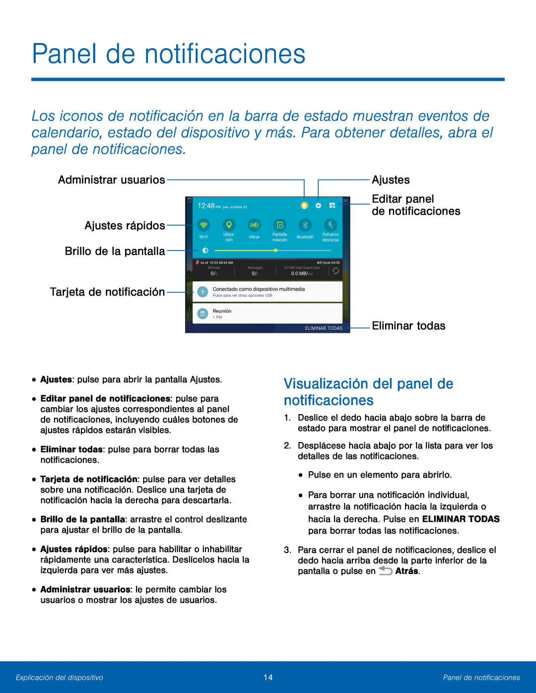 Panel de notificaciones Galaxy Tab 4 8.0 T-Mobile