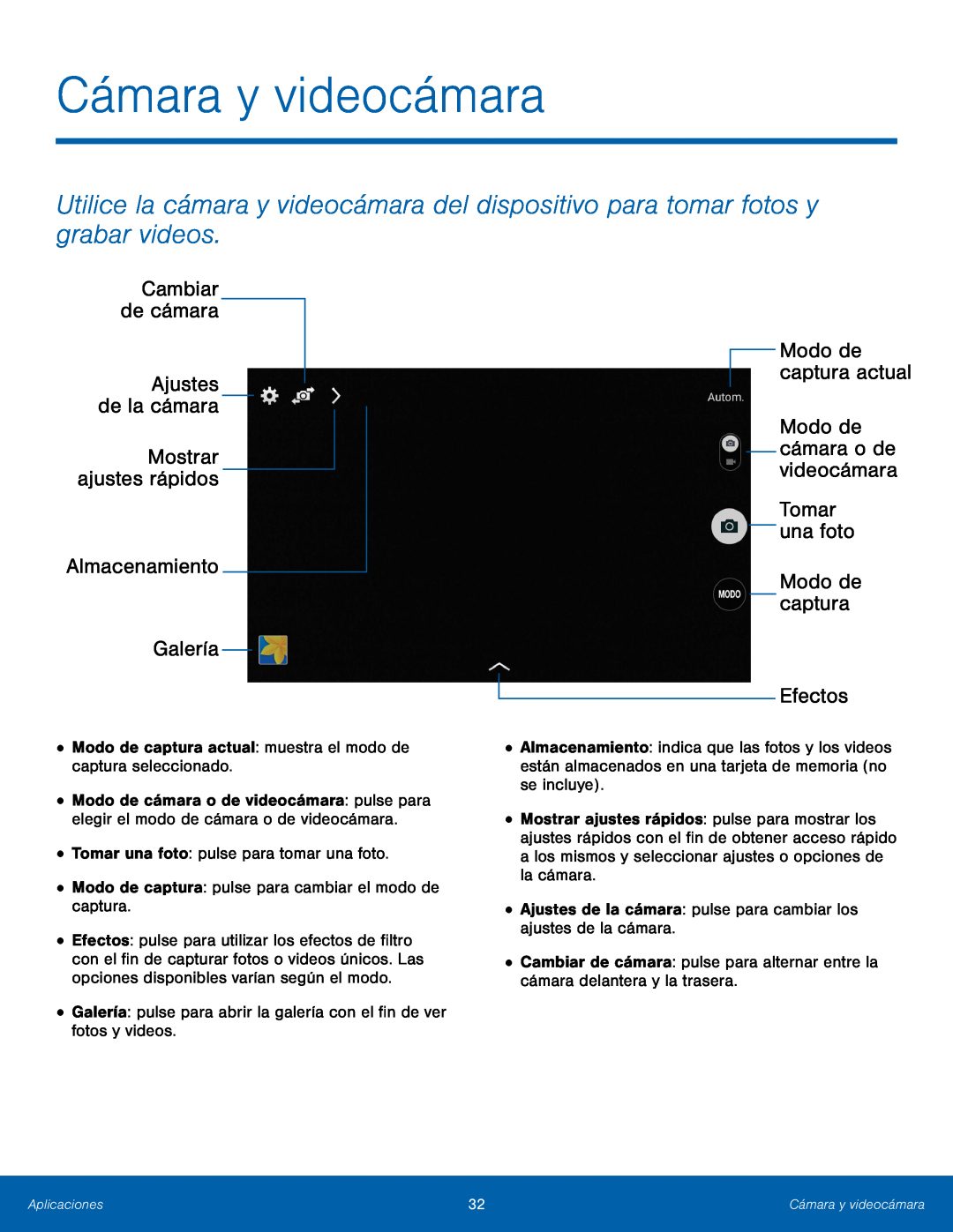 Cambiar de cámara Ajustes de la cámara