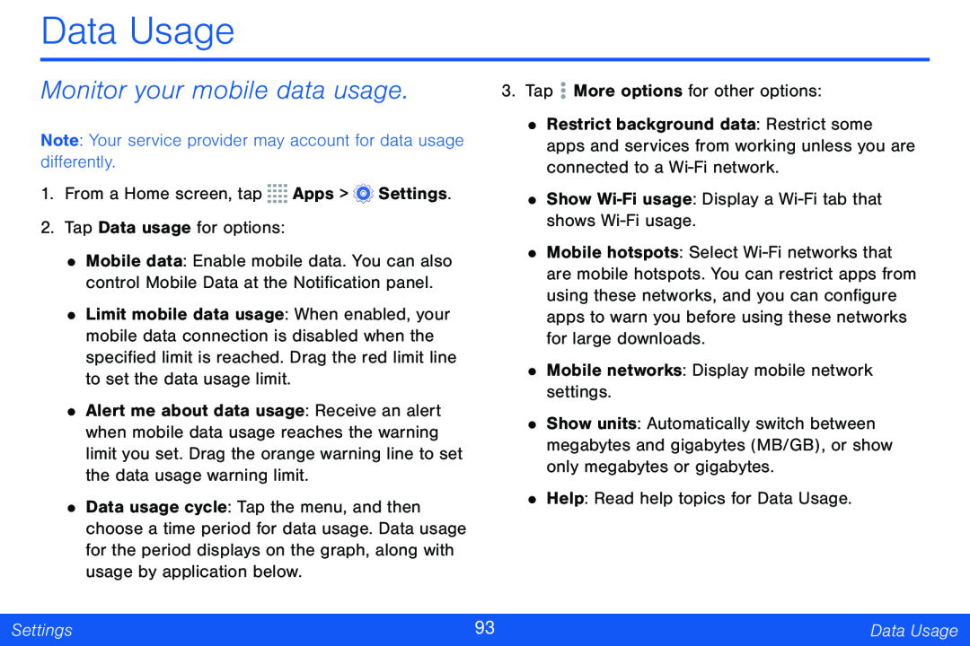 Monitor your mobile data usage Galaxy Tab 4 8.0 Verizon