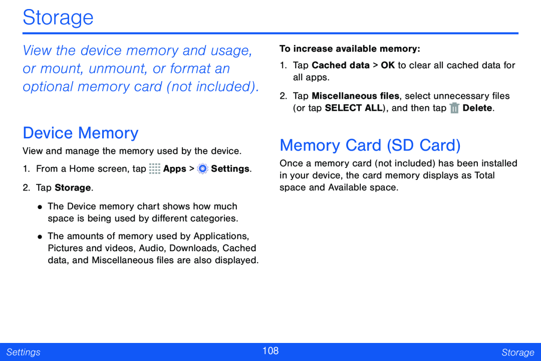 Storage Galaxy Tab 4 8.0 Verizon