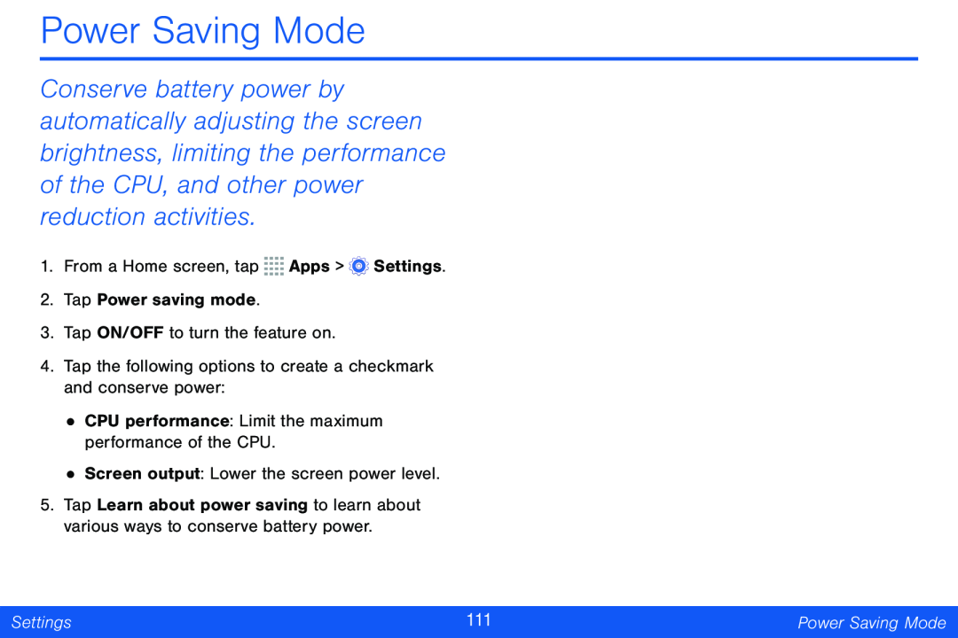 Power Saving Mode Galaxy Tab 4 8.0 Verizon