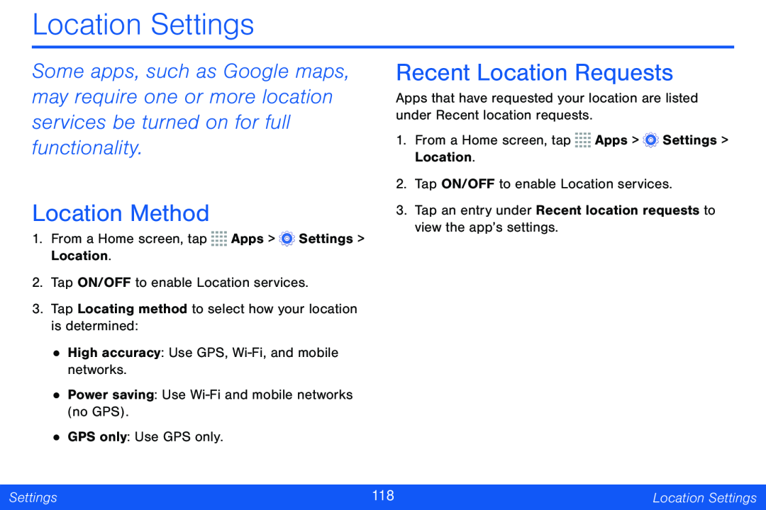 Location Settings Galaxy Tab 4 8.0 Verizon