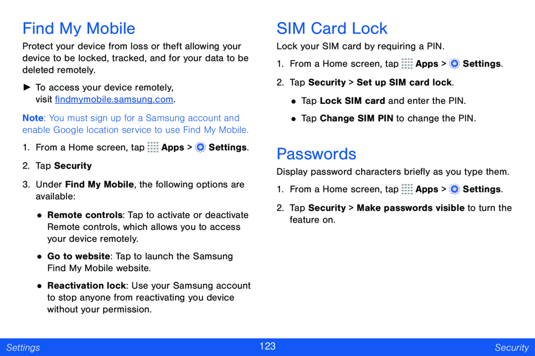 Passwords Galaxy Tab 4 8.0 Verizon