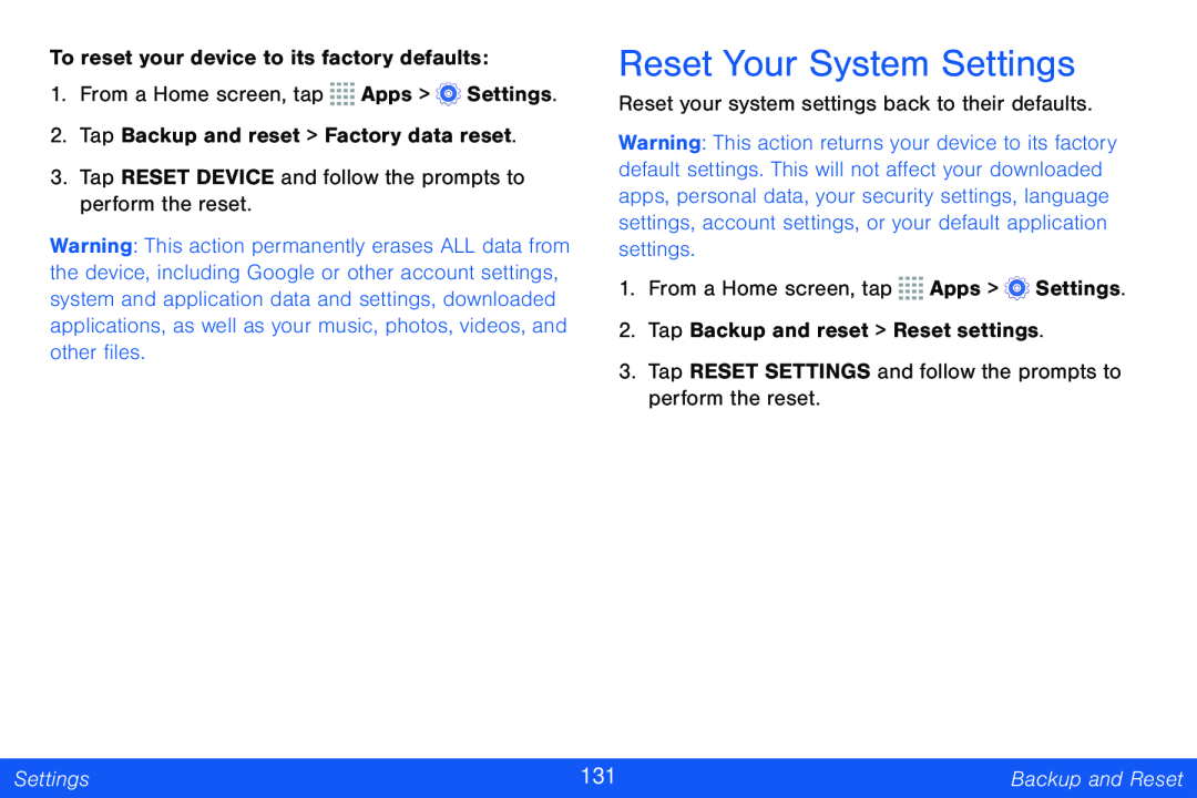 Reset Your System Settings