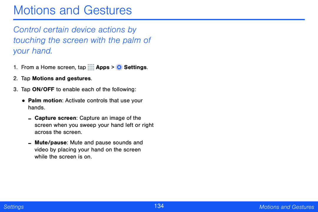 Motions and Gestures Galaxy Tab 4 8.0 Verizon