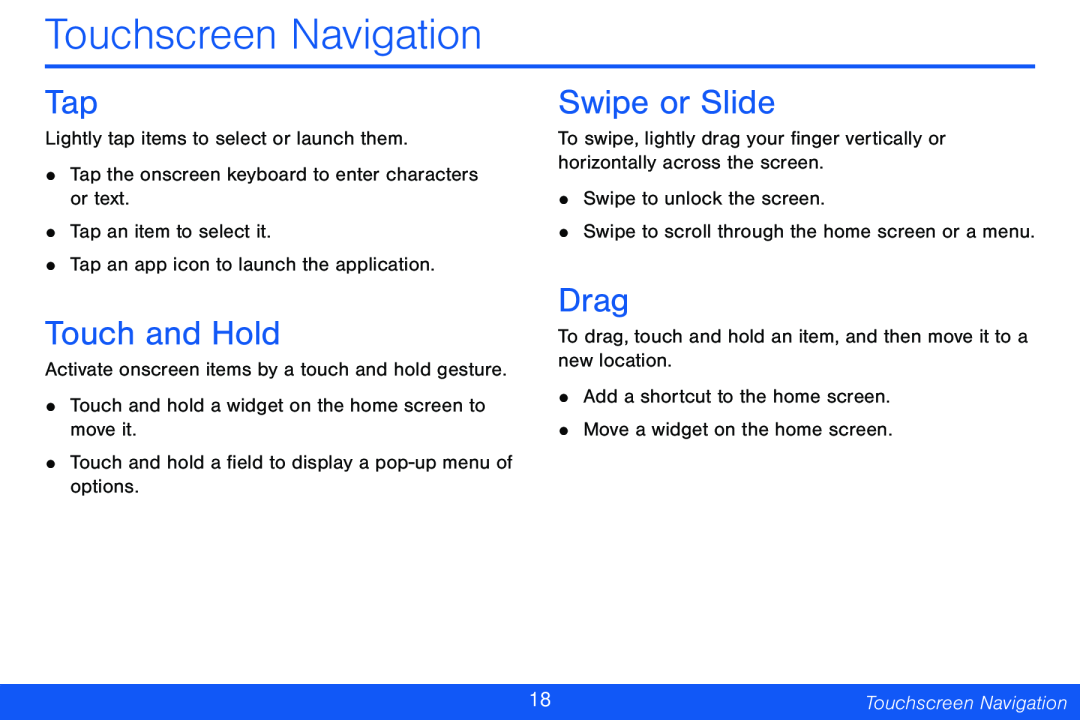 Touchscreen Navigation Galaxy Tab 4 8.0 Verizon