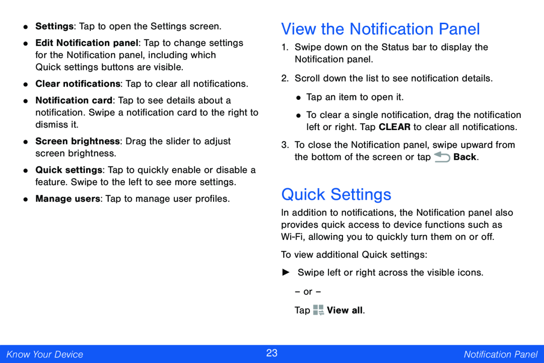 View the Notification Panel Quick Settings