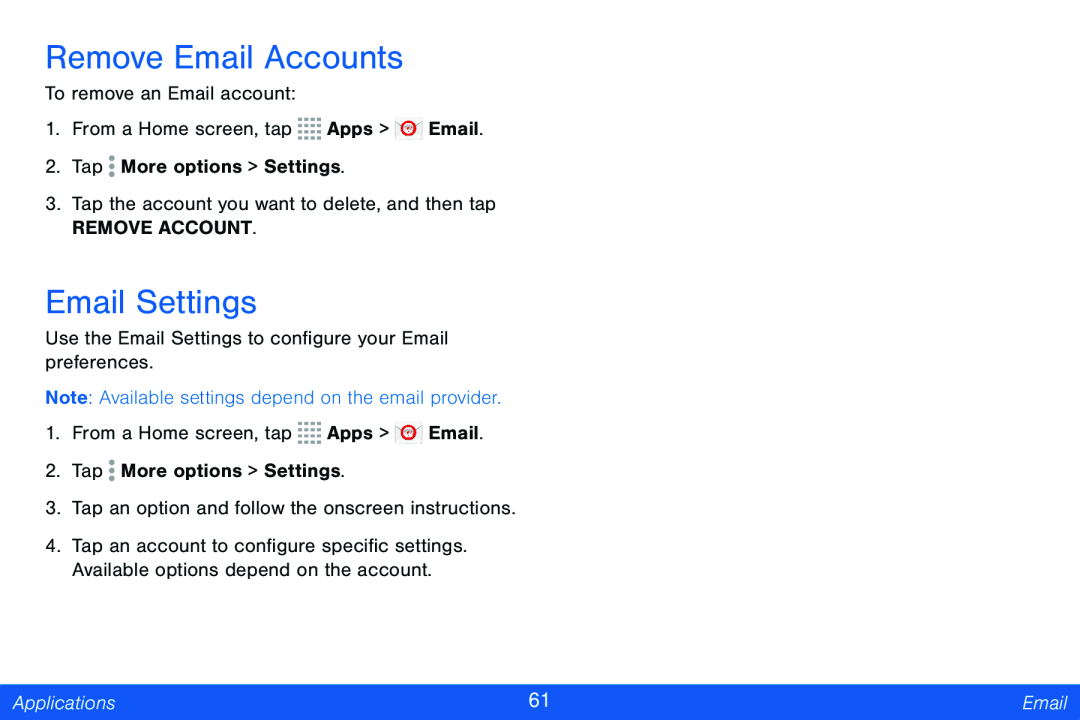 Remove Email Accounts Email Settings