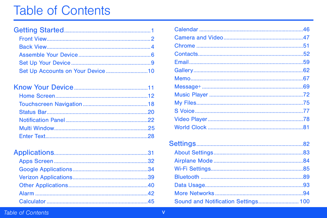 Table of Contents Galaxy Tab 4 8.0 Verizon