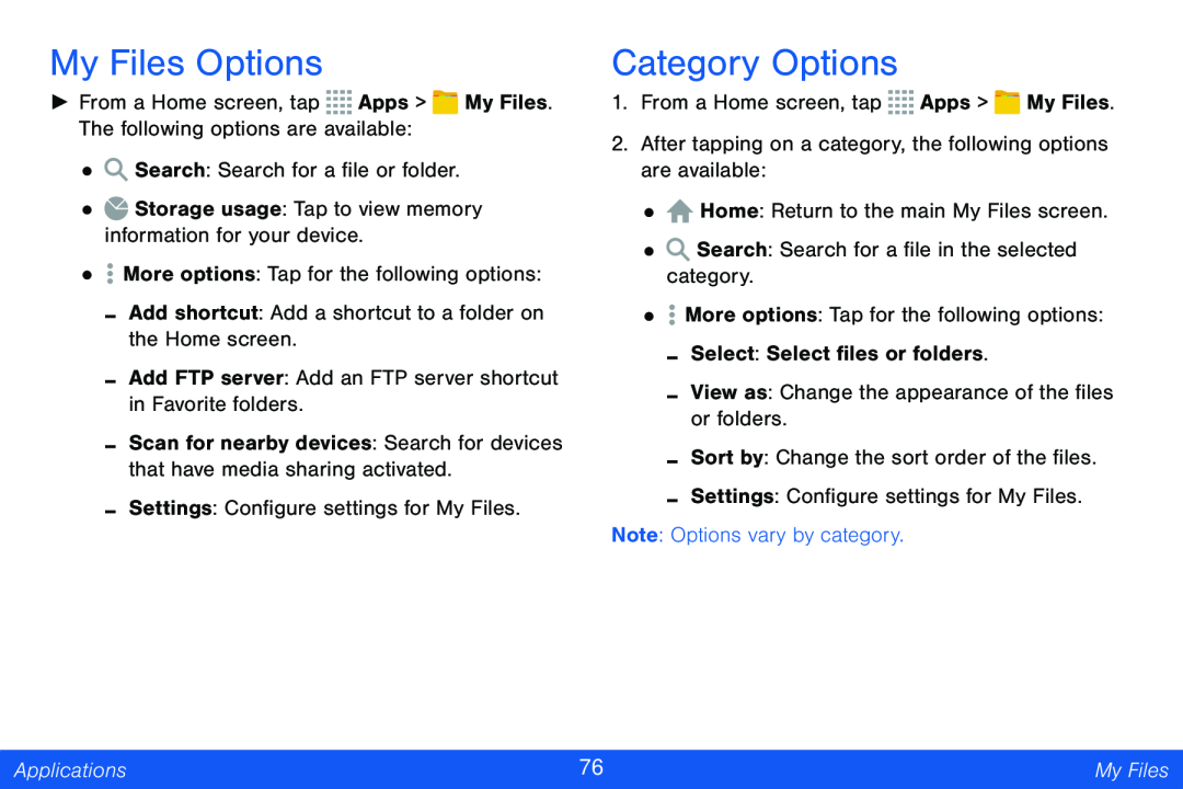 My Files Options Galaxy Tab 4 8.0 Verizon