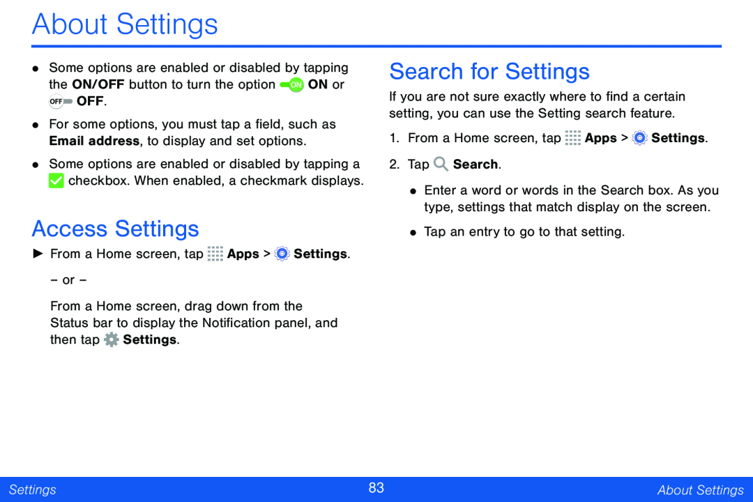 Access Settings Search for Settings