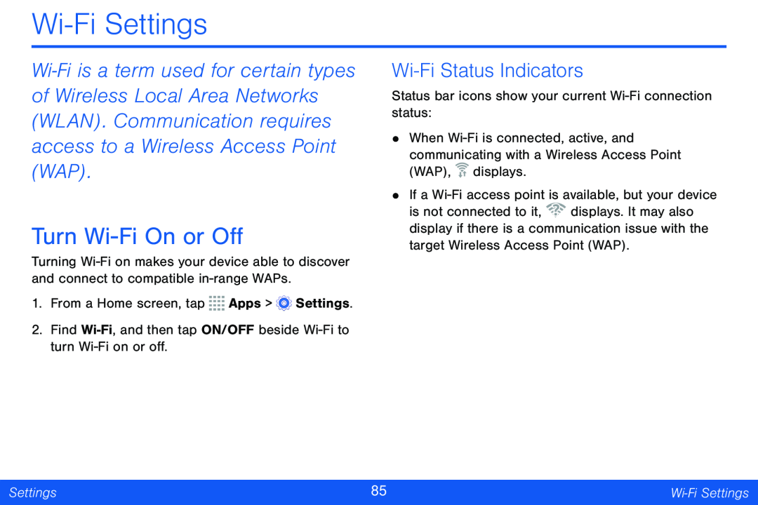 Wi-FiStatus Indicators Galaxy Tab 4 8.0 Verizon