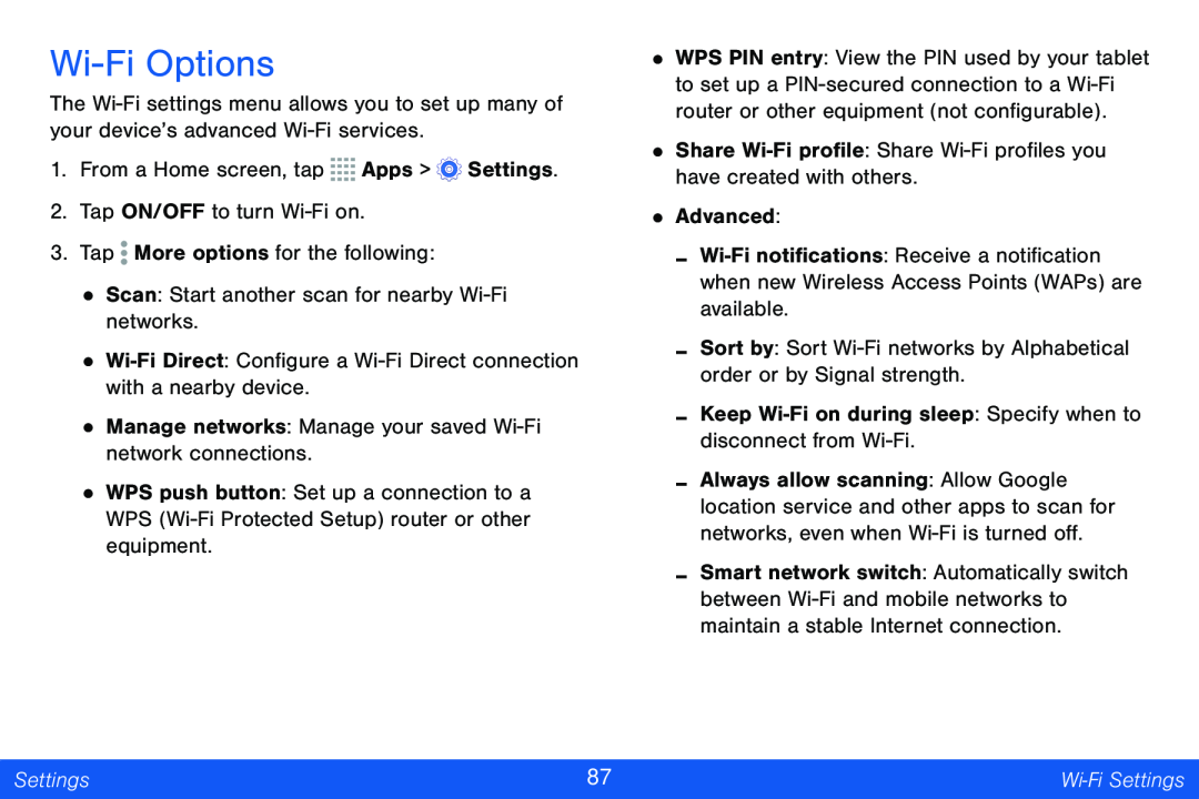 Wi-FiOptions Galaxy Tab 4 8.0 Verizon