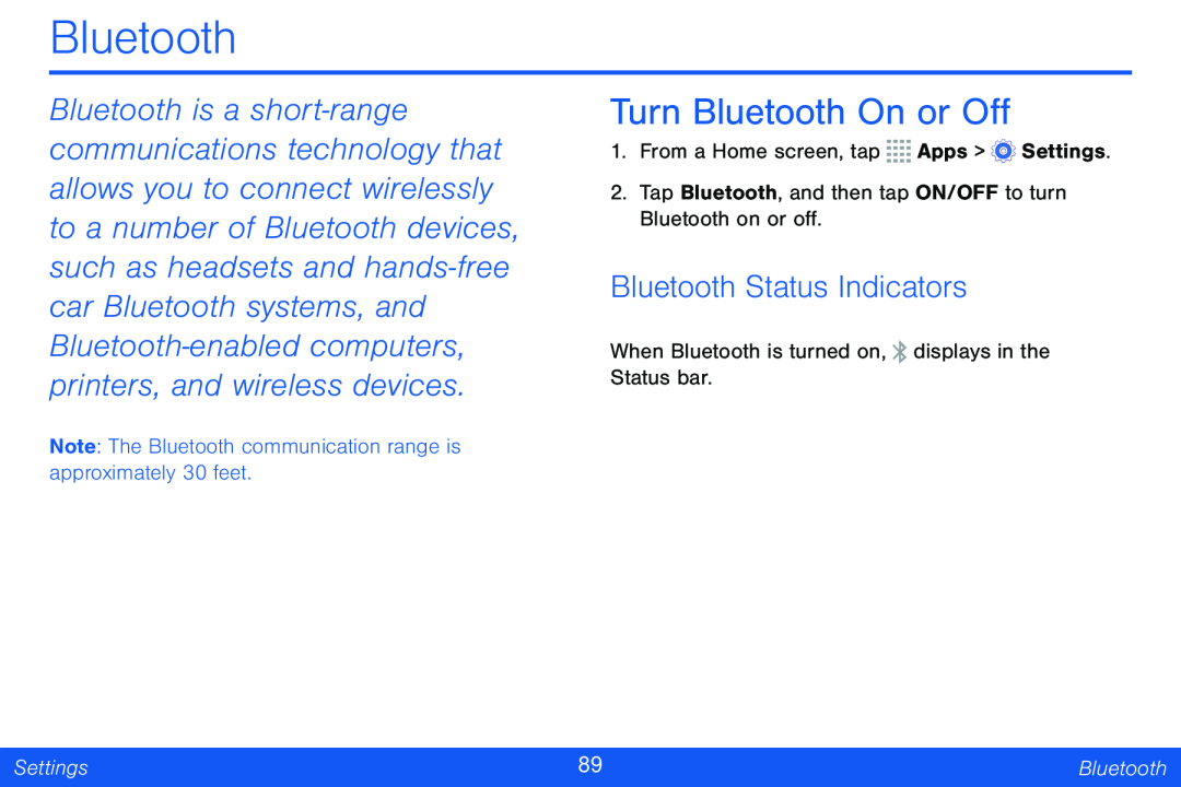 Bluetooth Status Indicators Galaxy Tab 4 8.0 Verizon