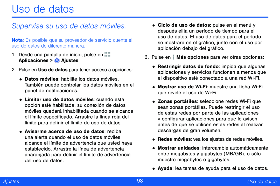 Supervise su uso de datos móviles Galaxy Tab 4 8.0 Verizon