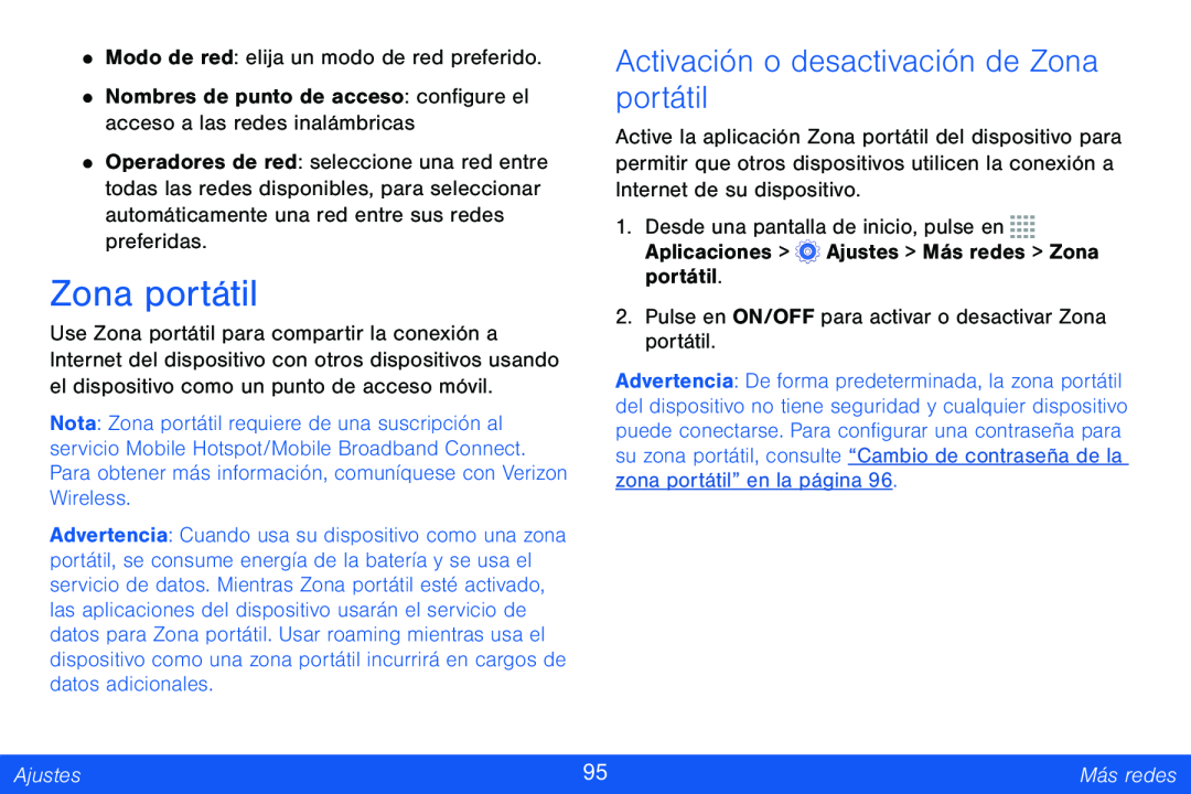 Activación o desactivación de Zona portátil Galaxy Tab 4 8.0 Verizon