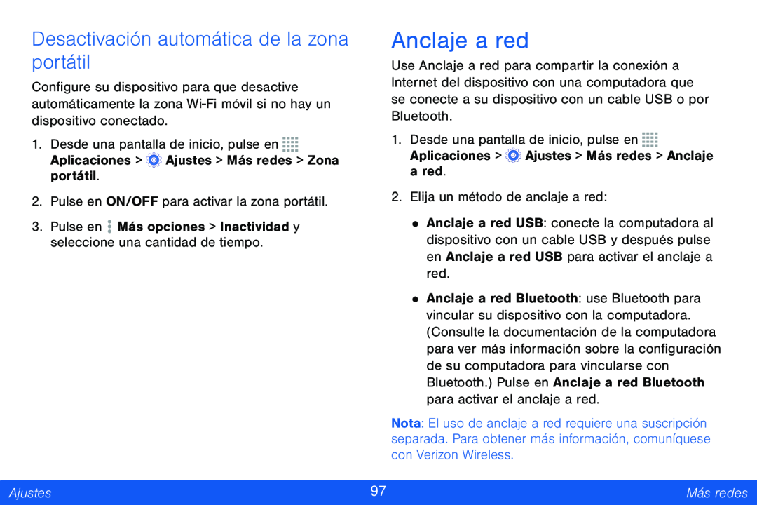 Desactivación automática de la zona portátil Galaxy Tab 4 8.0 Verizon