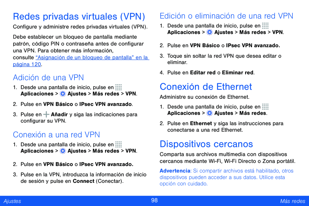 Adición de una VPN Galaxy Tab 4 8.0 Verizon