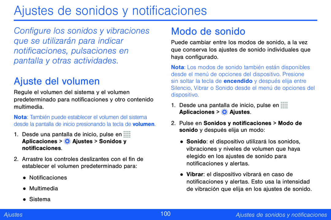 Ajustes de sonidos y notificaciones Galaxy Tab 4 8.0 Verizon