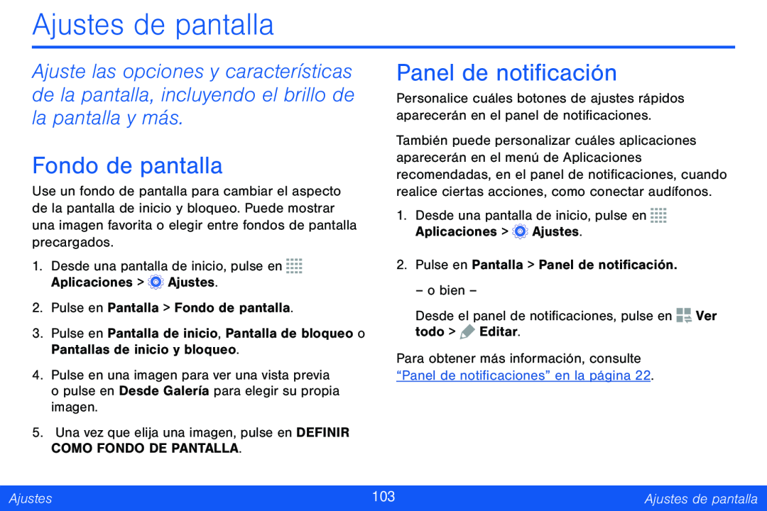 Panel de notificación Galaxy Tab 4 8.0 Verizon