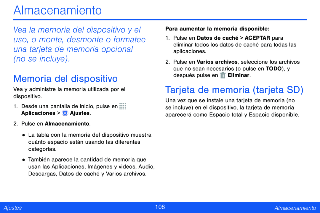 Memoria del dispositivo Tarjeta de memoria (tarjeta SD)