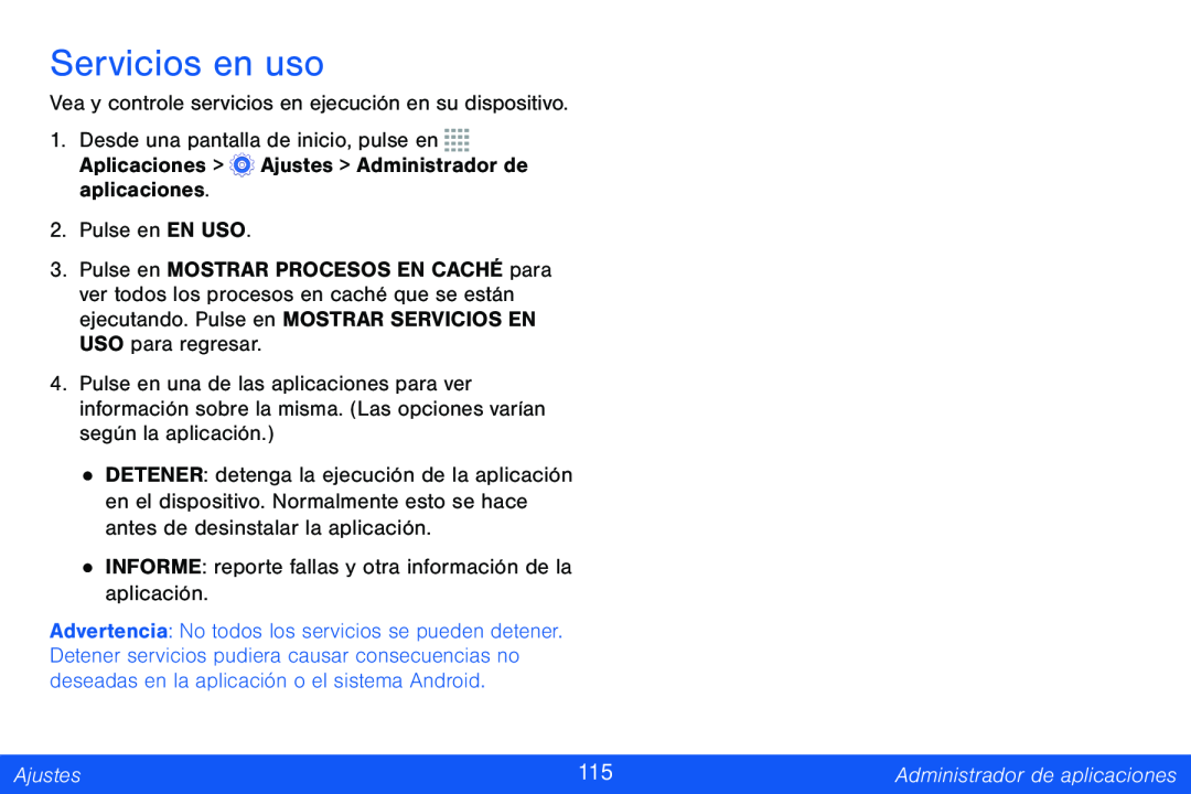 Servicios en uso Galaxy Tab 4 8.0 Verizon