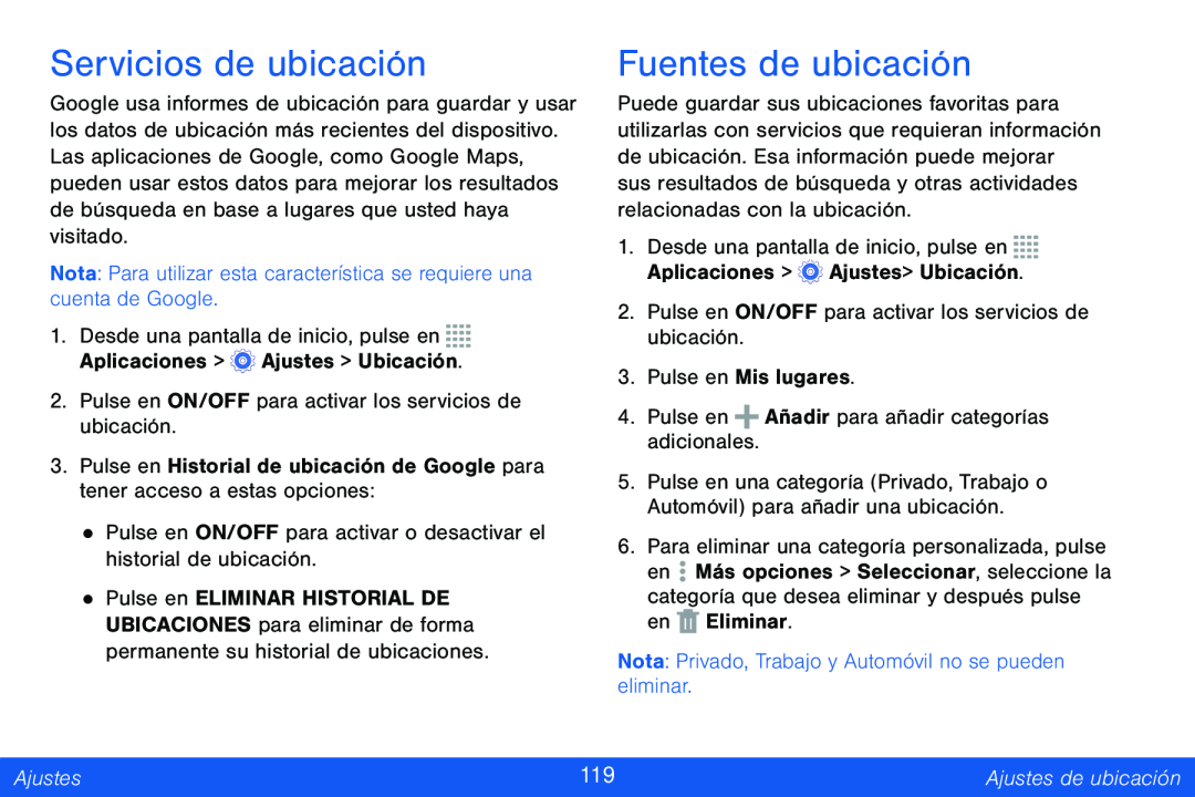 Fuentes de ubicación Galaxy Tab 4 8.0 Verizon