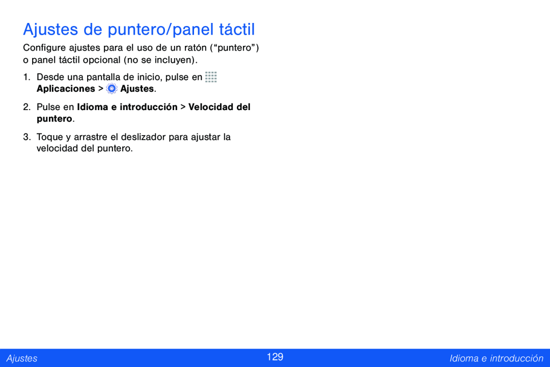 Ajustes de puntero/panel táctil Galaxy Tab 4 8.0 Verizon