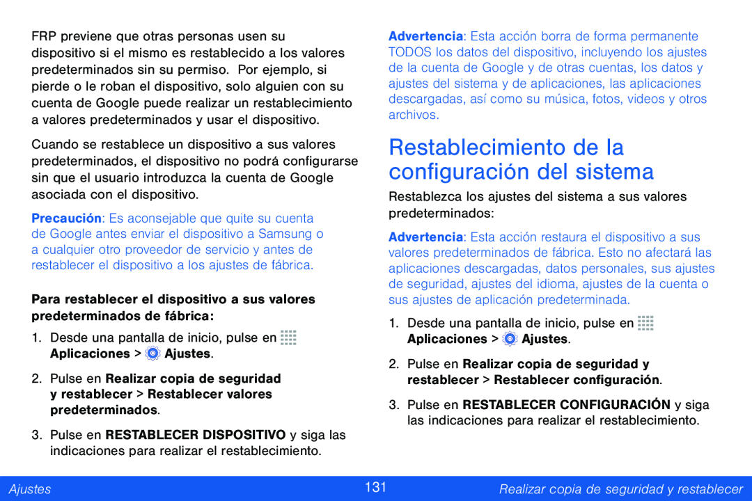 Restablecimiento de la configuración del sistema