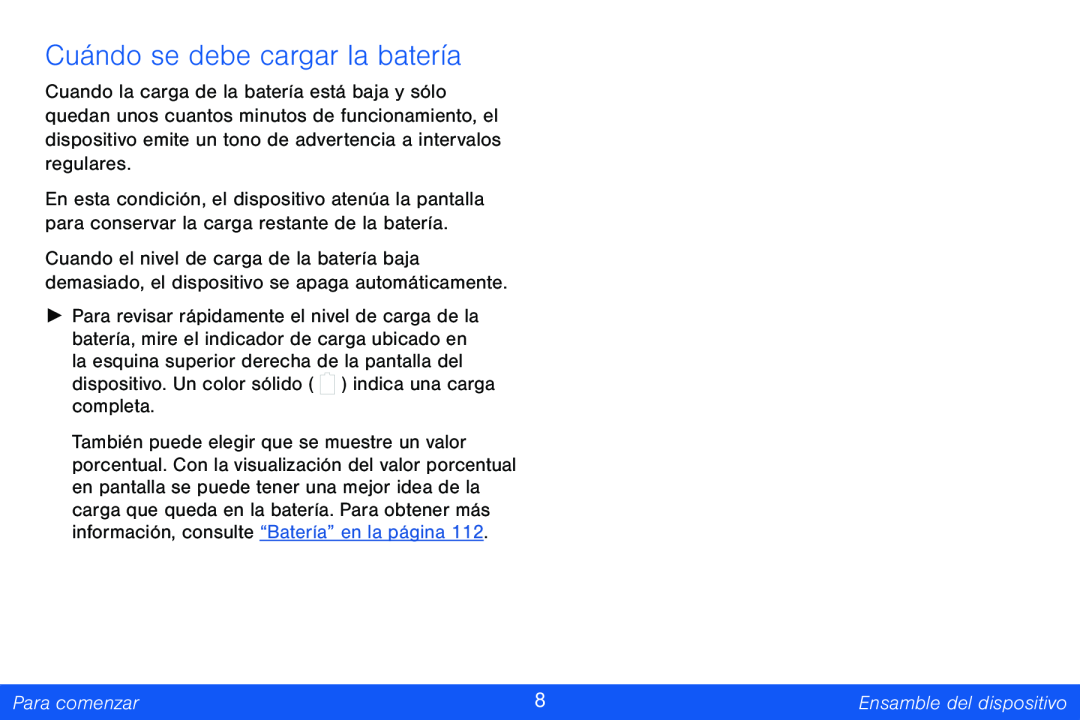 Cuándo se debe cargar la batería Galaxy Tab 4 8.0 Verizon