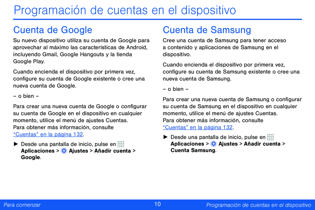 Cuenta de Google Cuenta de Samsung