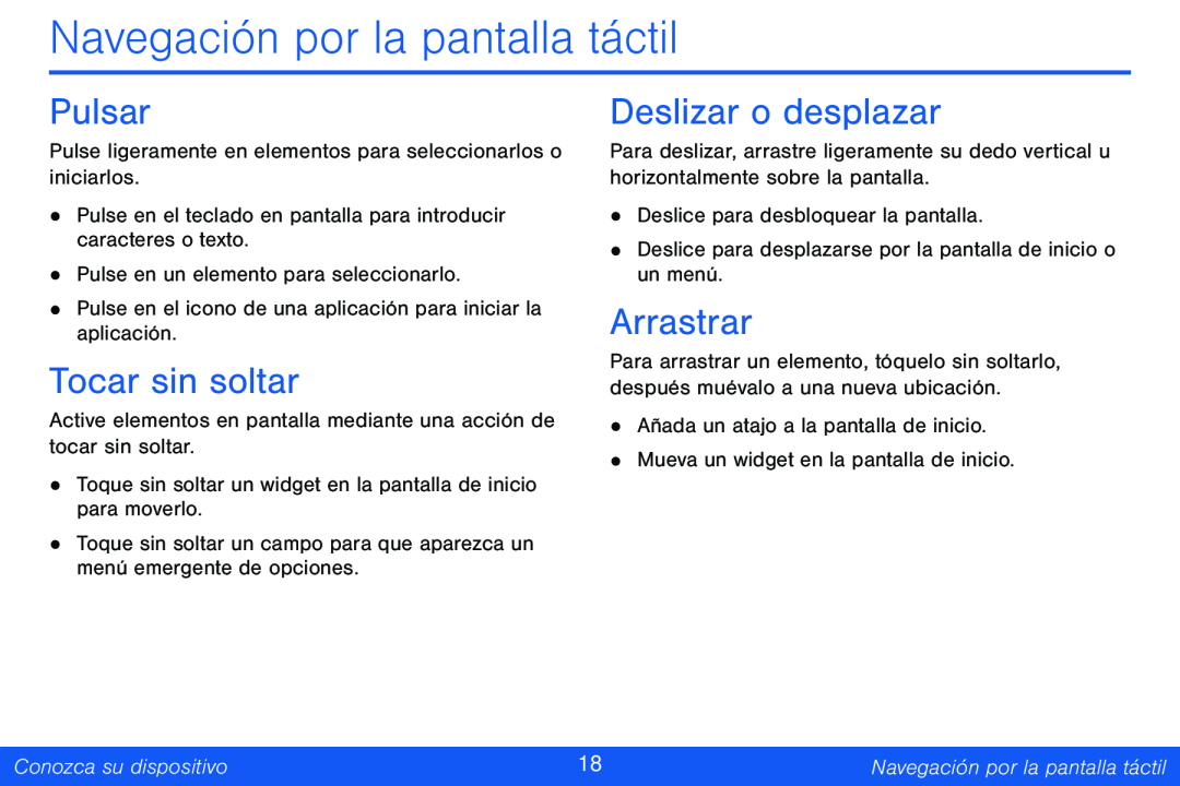 Navegación por la pantalla táctil Galaxy Tab 4 8.0 Verizon