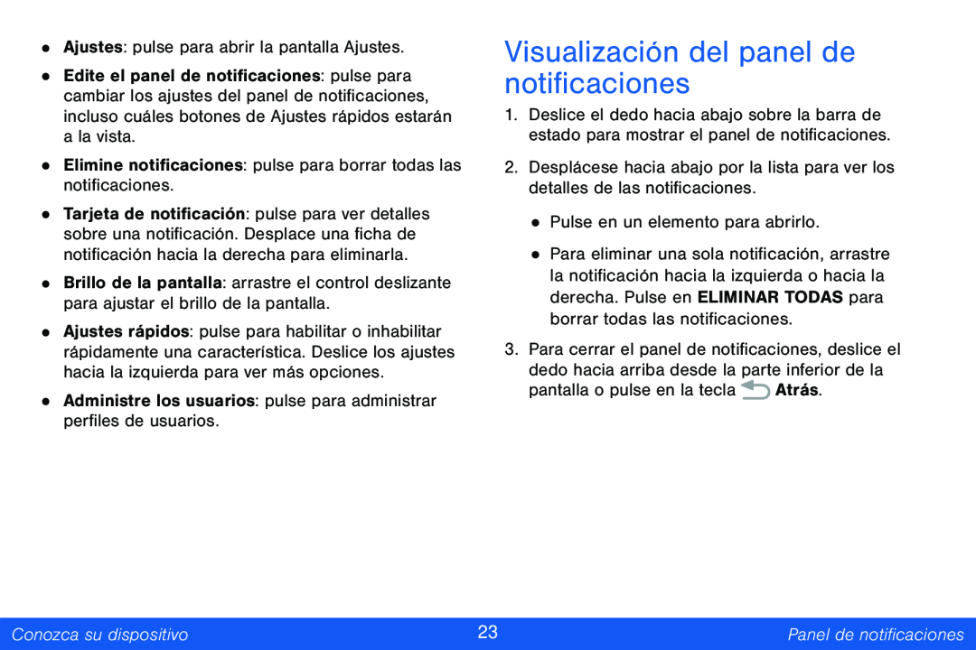 Visualización del panel de notificaciones Galaxy Tab 4 8.0 Verizon