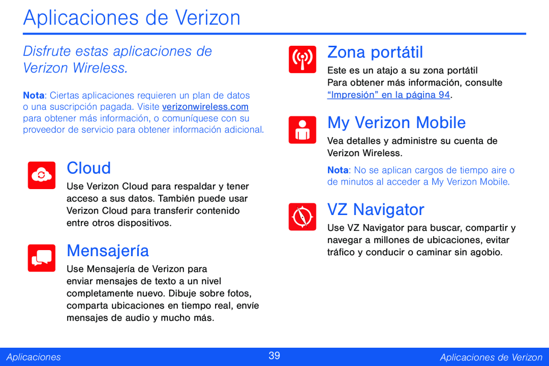 Zona portátil Galaxy Tab 4 8.0 Verizon