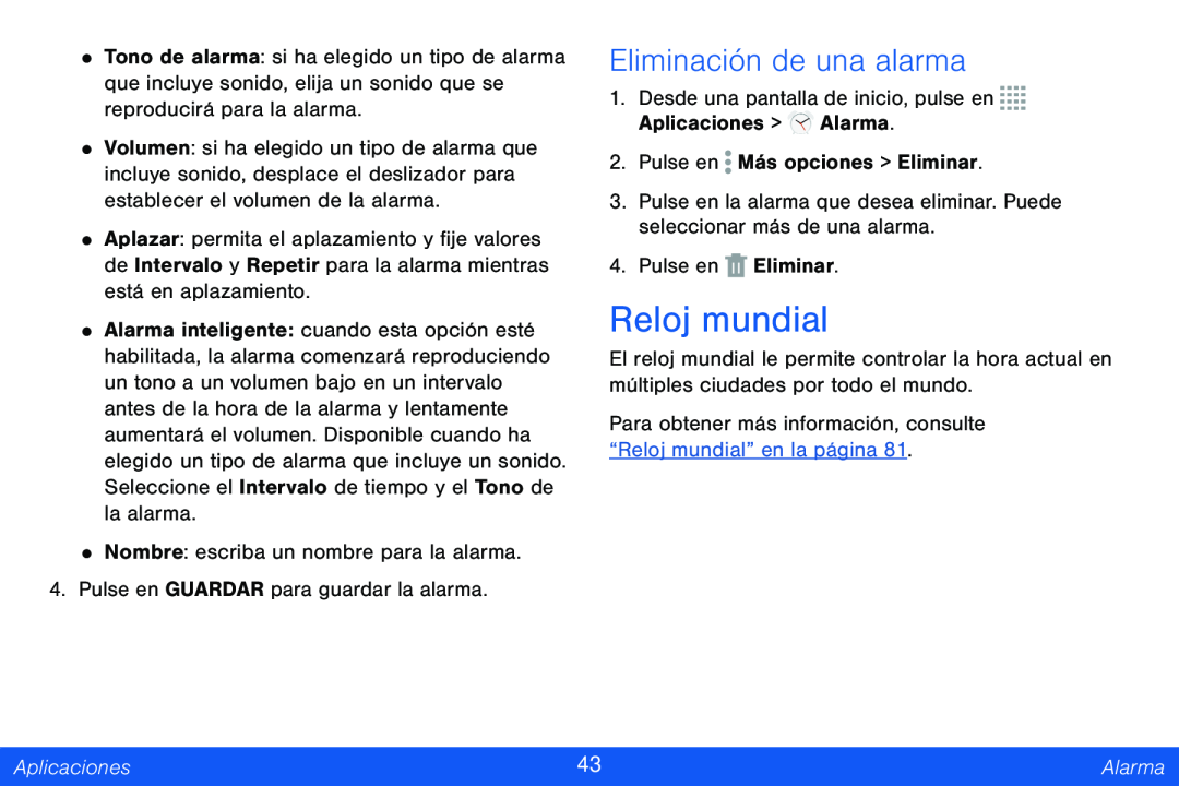 Eliminación de una alarma Galaxy Tab 4 8.0 Verizon