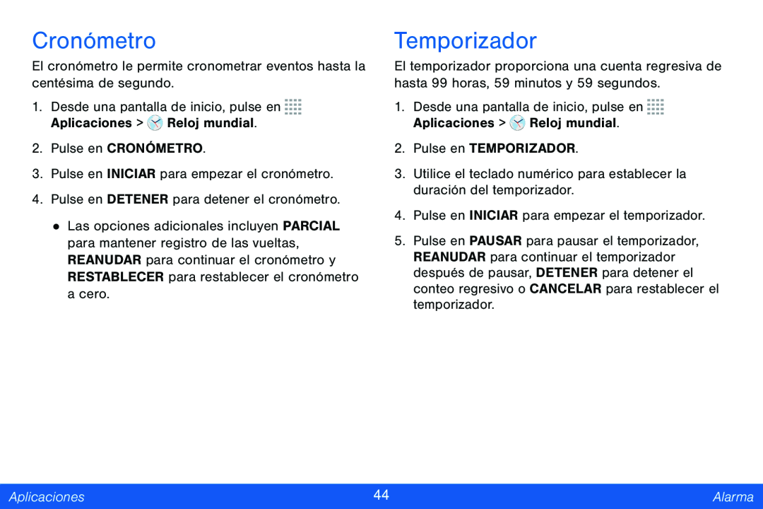 Cronómetro Galaxy Tab 4 8.0 Verizon