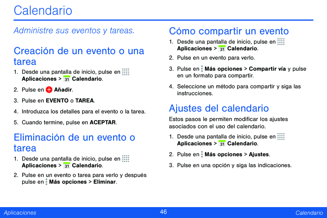 Creación de un evento o una tarea Galaxy Tab 4 8.0 Verizon