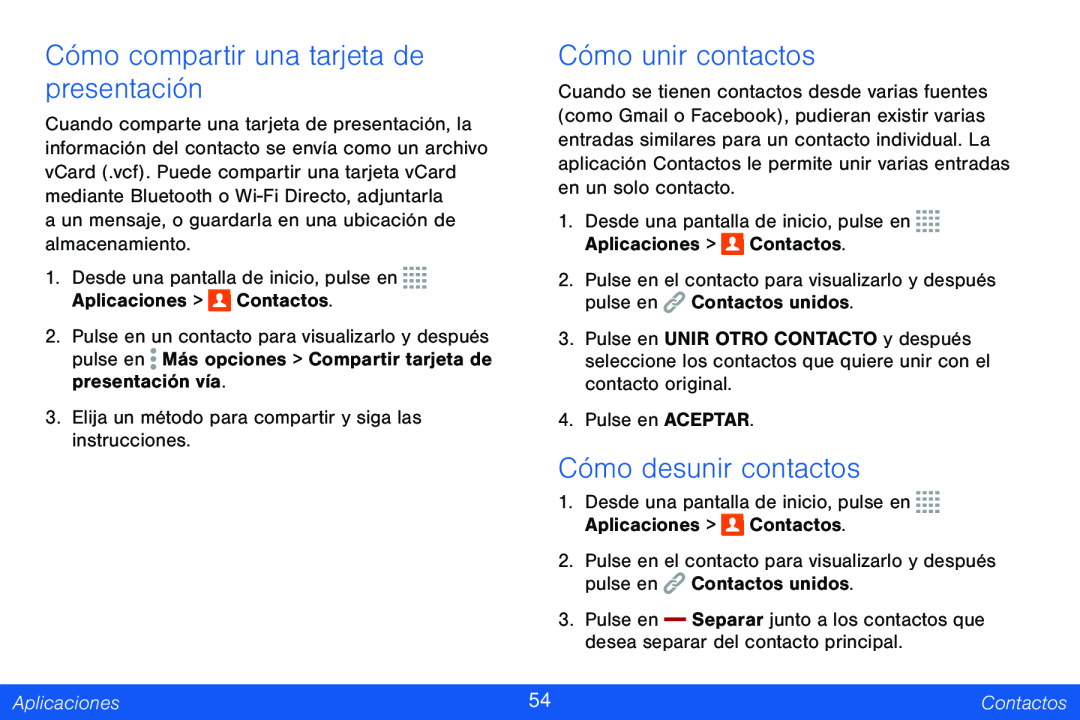 Cómo desunir contactos Galaxy Tab 4 8.0 Verizon