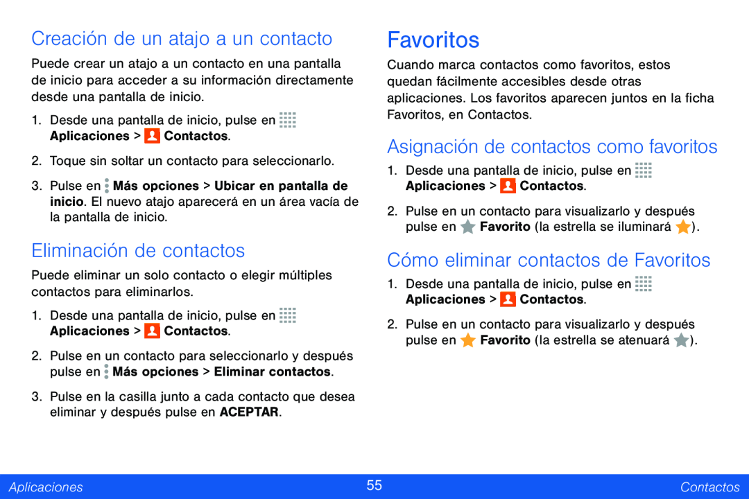 Asignación de contactos como favoritos Creación de un atajo a un contacto