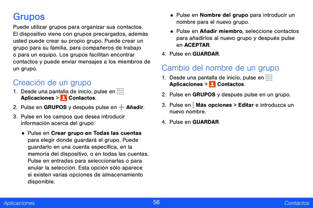 Creación de un grupo Galaxy Tab 4 8.0 Verizon