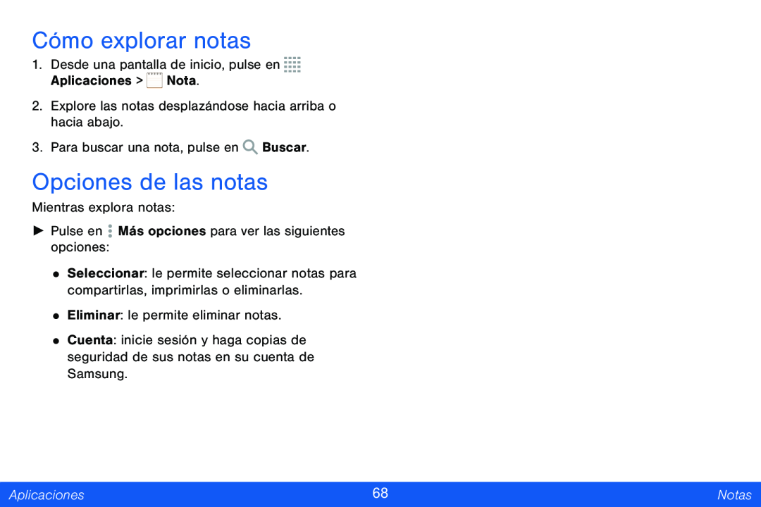 Cómo explorar notas Opciones de las notas