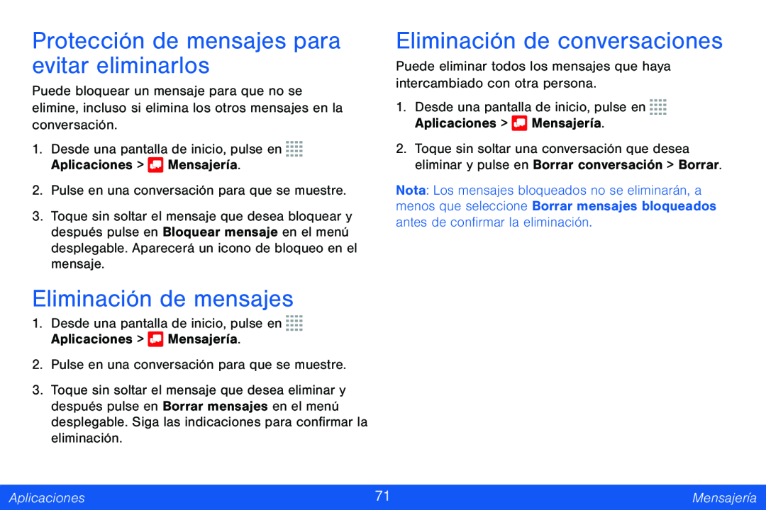 Protección de mensajes para evitar eliminarlos Eliminación de mensajes